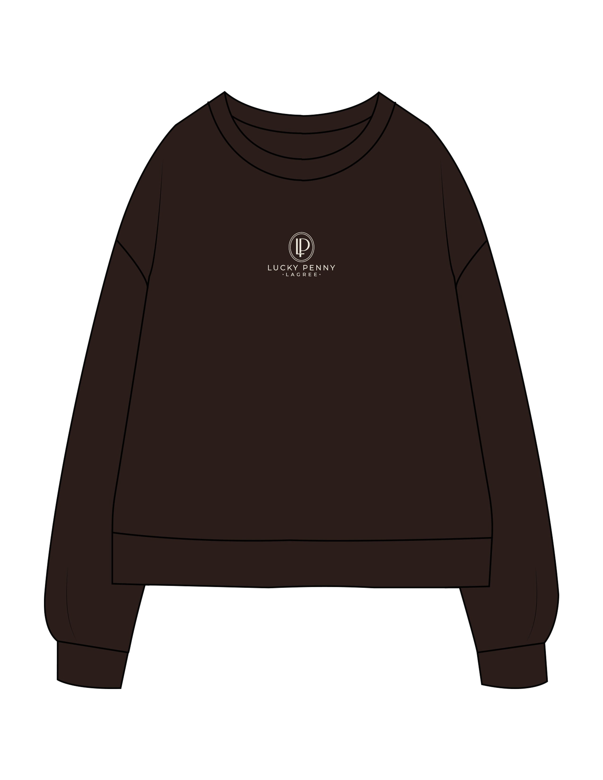 The Recycled Unisex Crewneck - Brown - Lucky Penny - Center Chest Stacked - Embroidered - Off White