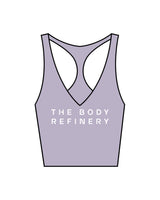 The Racer Tank - Lavender - The Body Refinery - Center Chest Stacked & Back Center - White