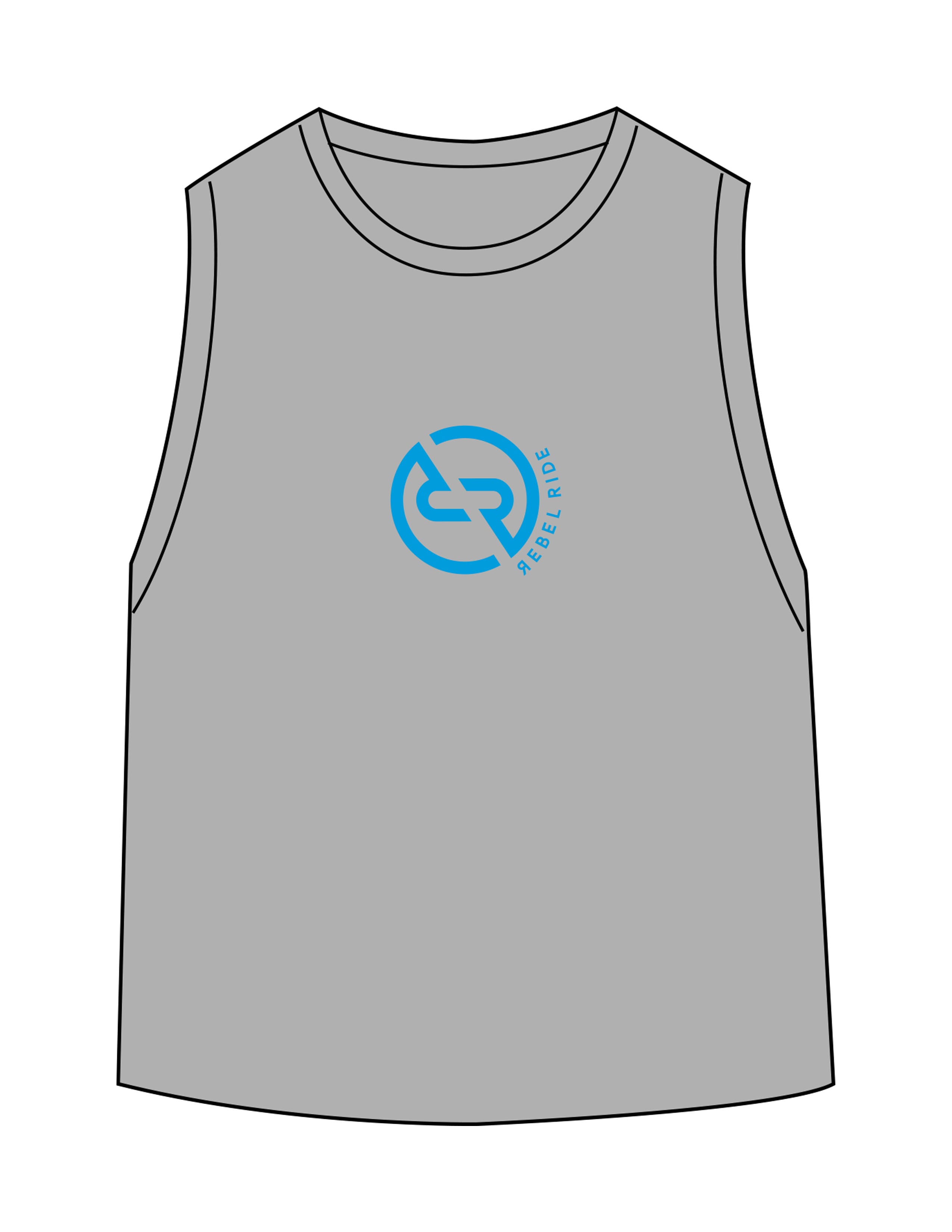 The Daily Crop Tank - Heather Gray - Rebel Ride - Center Chest Icon - Printed - Blue