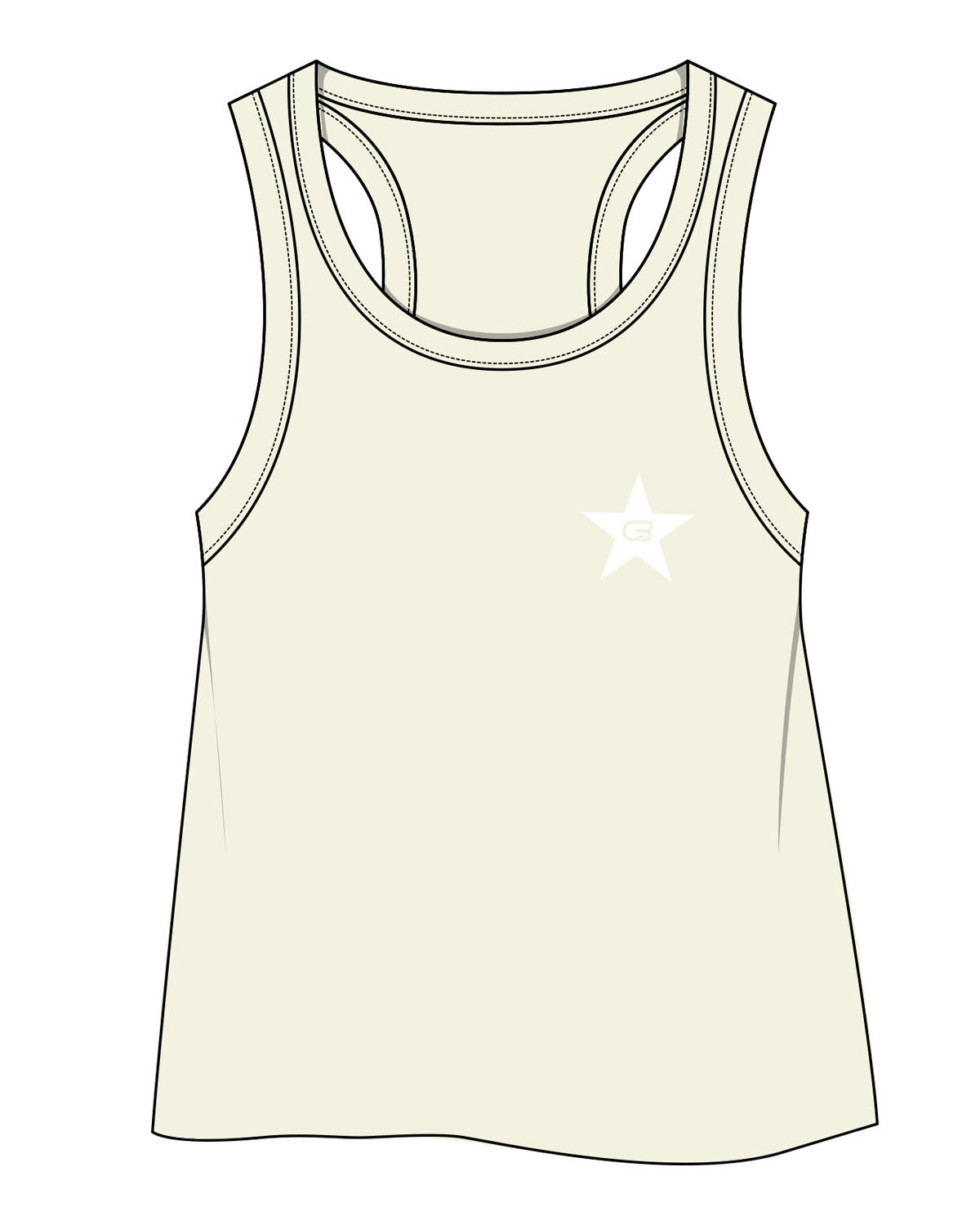 The Crop Tank - Butter - Cyclebar - Center Chest & Back Star - Printed - White