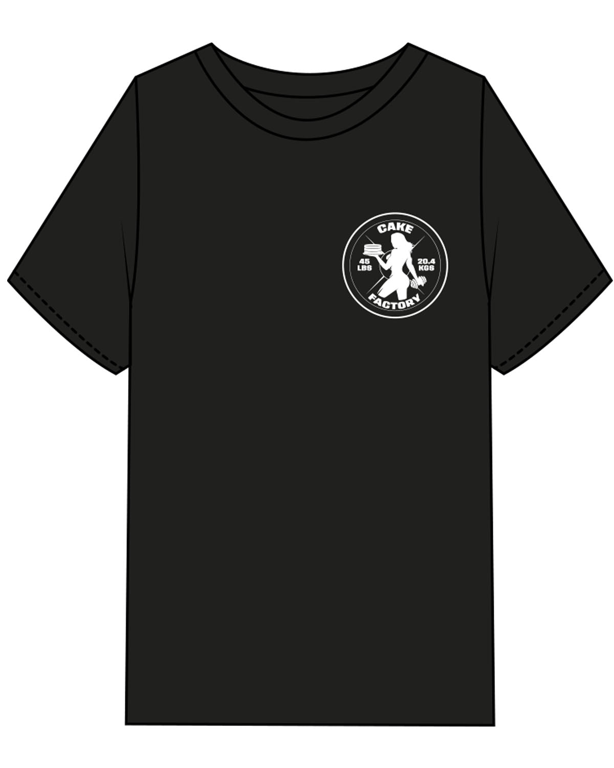 The Mens Heavyweight Tee - Black - Cake Factory - Left Chest & Full Back - White