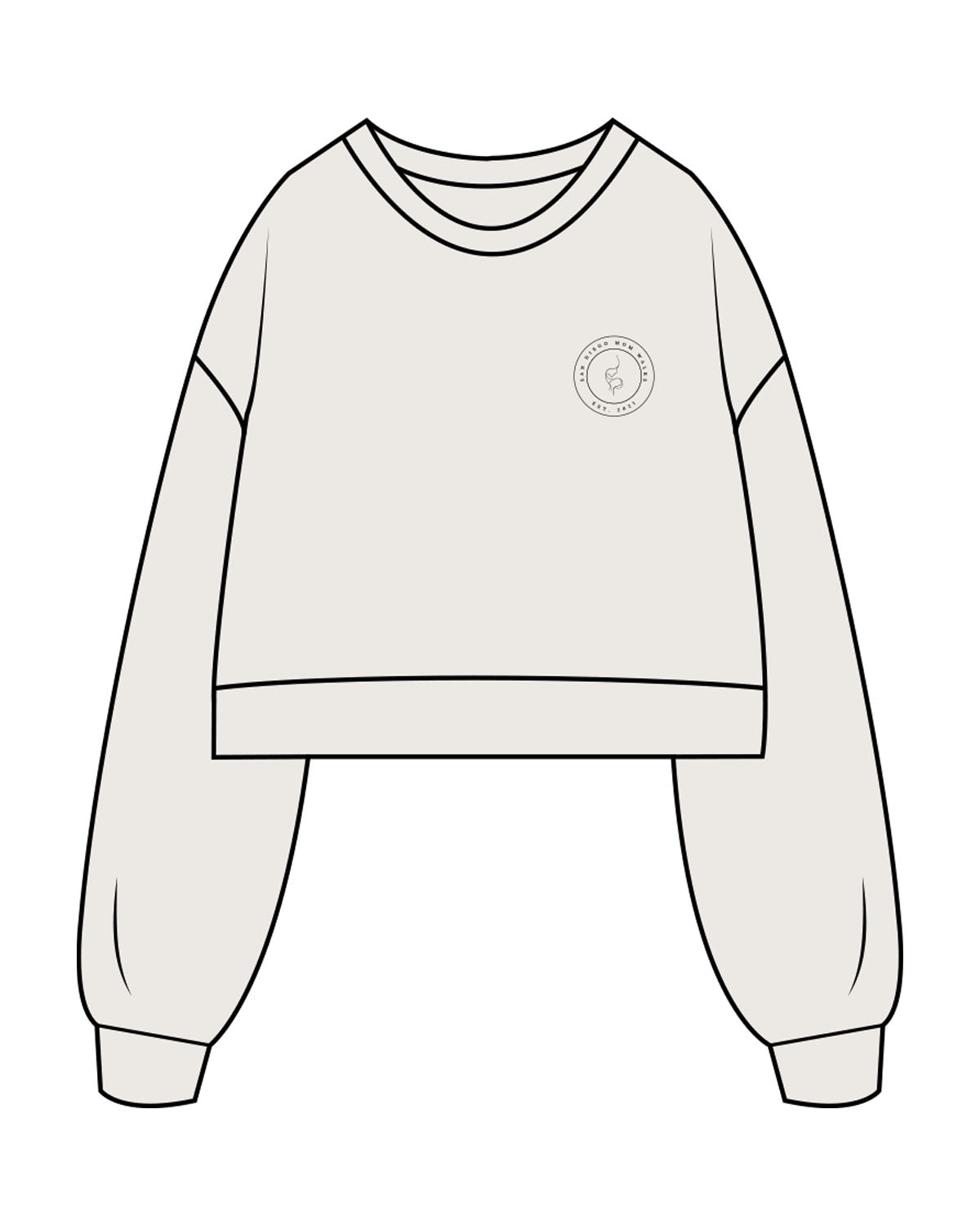 The Womens Crop Crewneck - Bone - SD Mom Walks - Left Chest & Back Center " SAN DIEGO " - Printed - Black