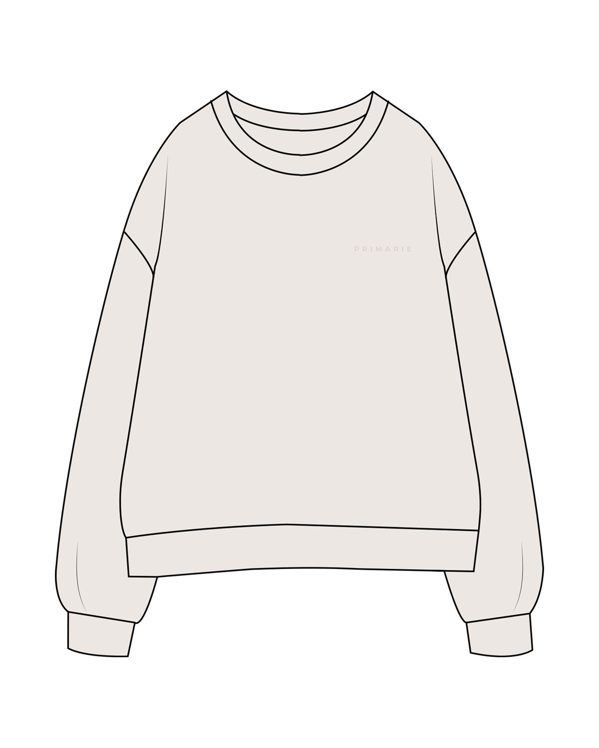 The Womens Crewneck - Bone - Primarie Pilates - Left Chest & Back Bottom - Embroidered - Bone