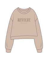 The Studio Crop - Taupe - Revolve Pilates - Cemter Chest Stacked & Back Neckline - Printed - Tone on Tone