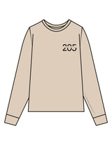 The Mens Heavyweight Long Sleeve - Washed Khaki - Studio 205 - Left Chest "205" & Back Stacked - Printed - Black