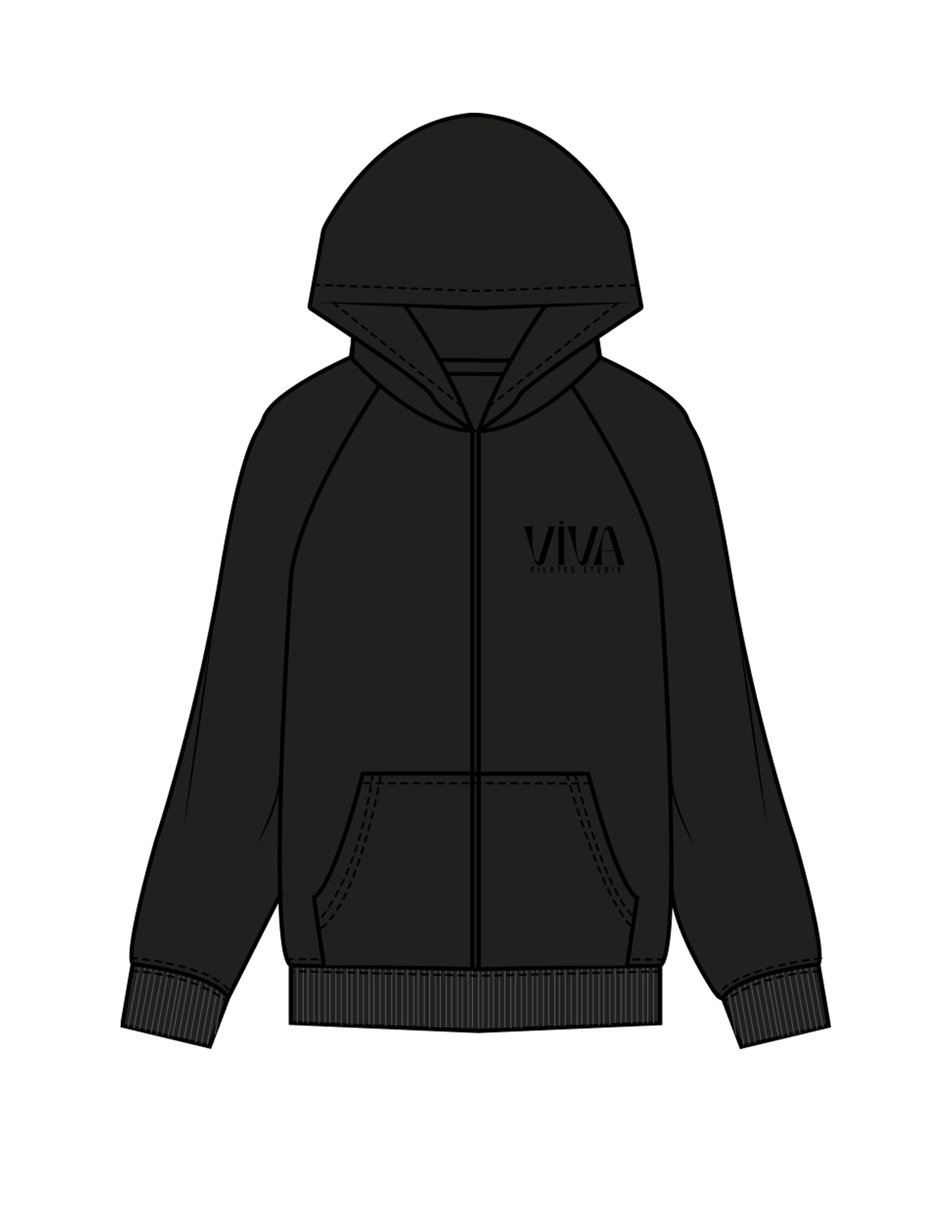 The Womens Zip Hoodie - Black - Viva Pilates - Left Chest Stacked - Printed - Tone on Tone