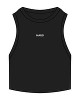 The Ribbed Crop Tank - Black - Haus of Fitness - Center Chest - Embroidered - White