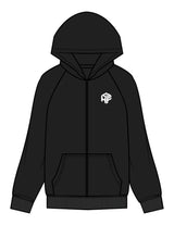 The Womens Zip Hoodie - Black - Higher Ground - Left Chest Cube Icon & Back Stacked - Printed - White