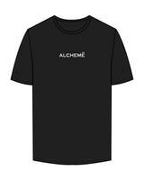 The Mens Tee - Black - ALCHEME - Center Chest & Back Center Stacked - White