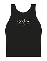The Womens Active Crop Tank - Black - Mantra - Center Chest Stacked - Printed - White
