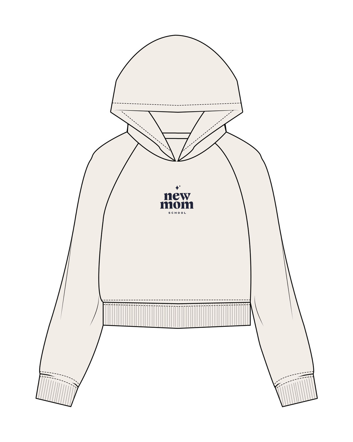 The Womens Lightweight Cropped Hoodie - Ivory - New Mom School - Center Chest Stacked Logo - Printed - (#222538)