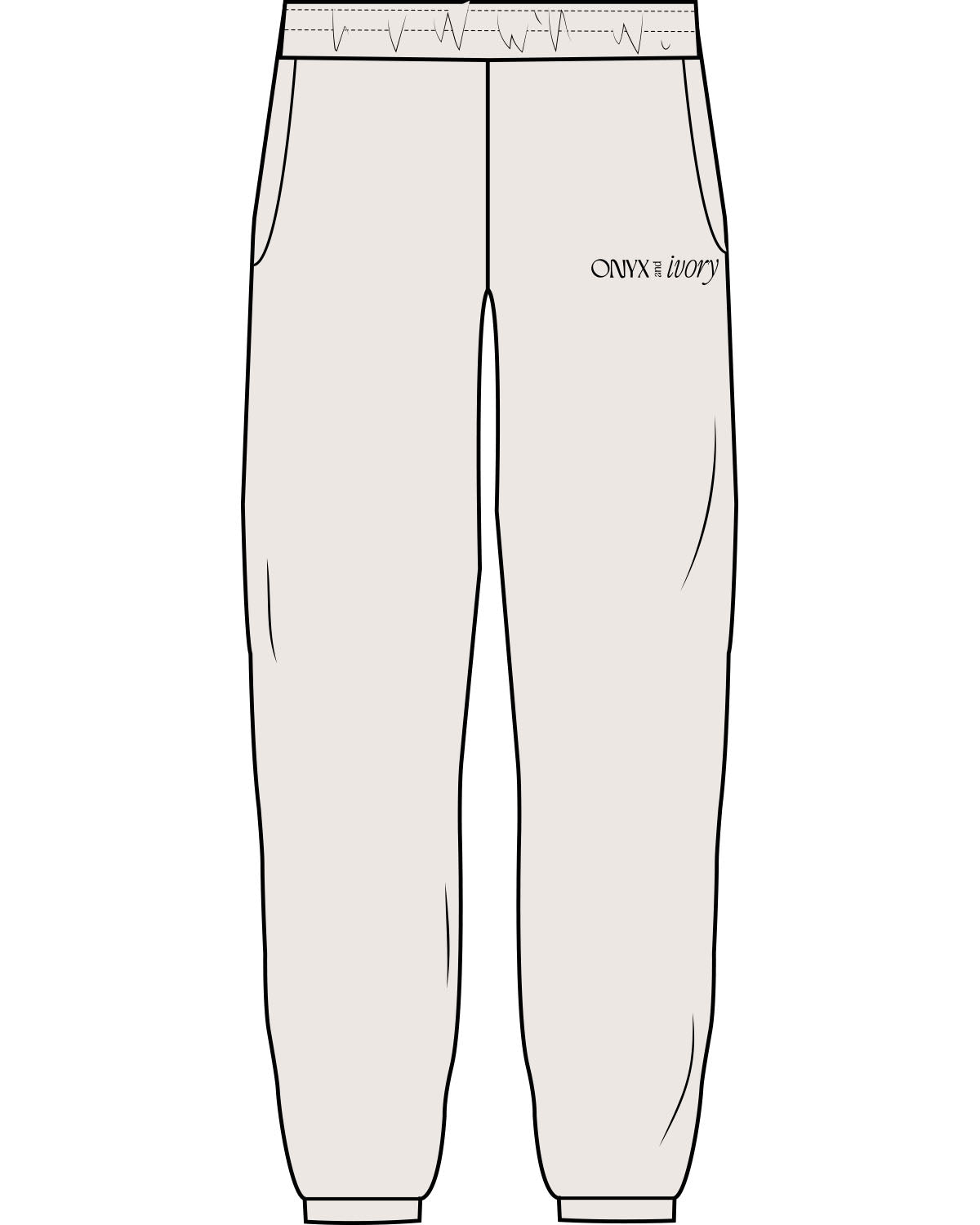 The Womens Sweatpants - Bone - Onyx & Ivory - Left Leg - Printed - Black