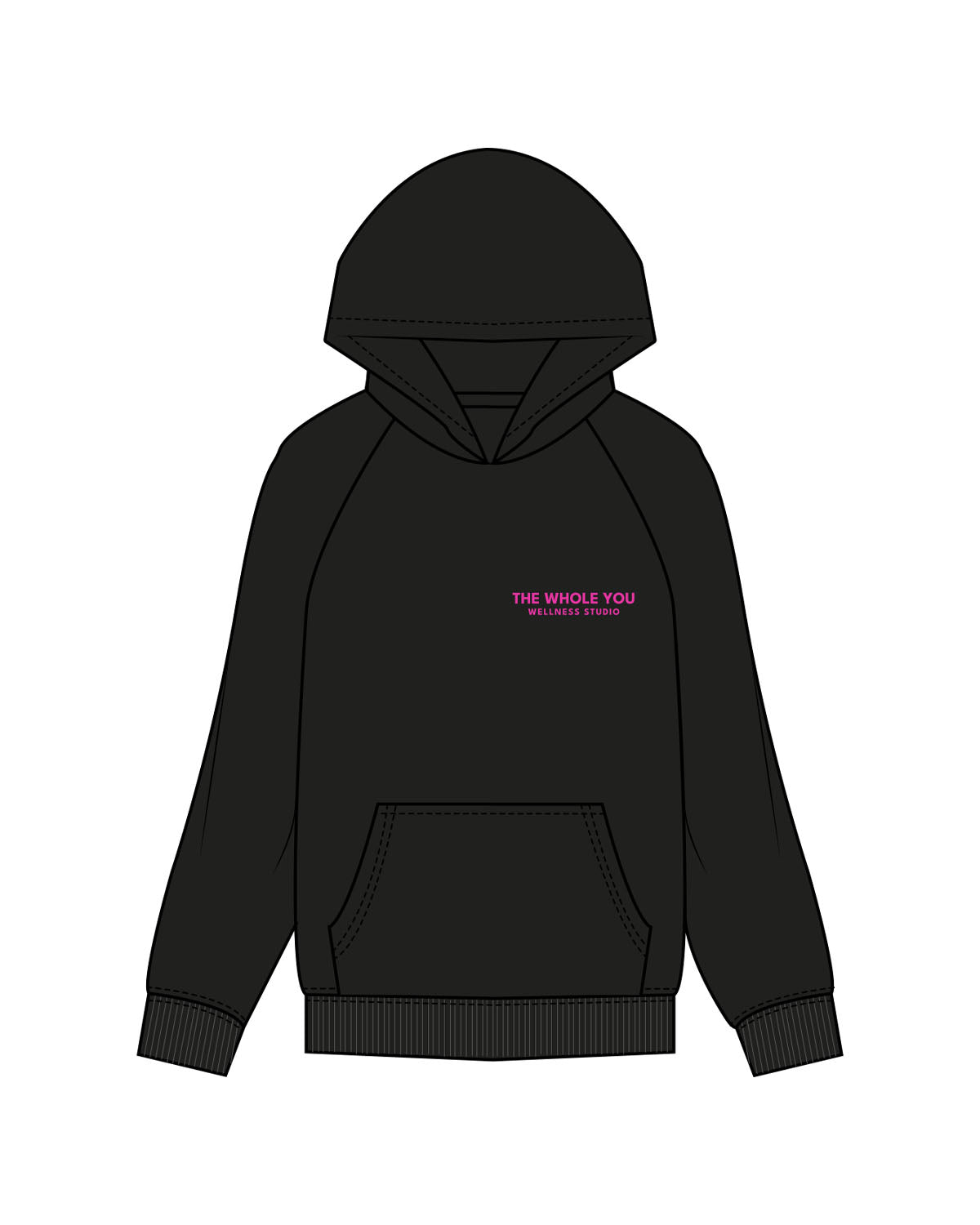 The Womens Hoodie - Black - The Whole You Wellness - Left Chest - Embroidered - Hot Pink