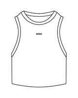 The Ribbed Crop Tank - White - Sesh Studio - Center Chest - Embroidered - Black