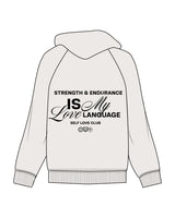 The Womens Hoodie - Washed Bone - Bodicore - Left Chest & Back Center "Love Language" - Black
