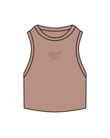 The Ribbed Crop Tank - Clay - Newport Peach - Center Chest Stacked - Embroidered - Tone on Tone