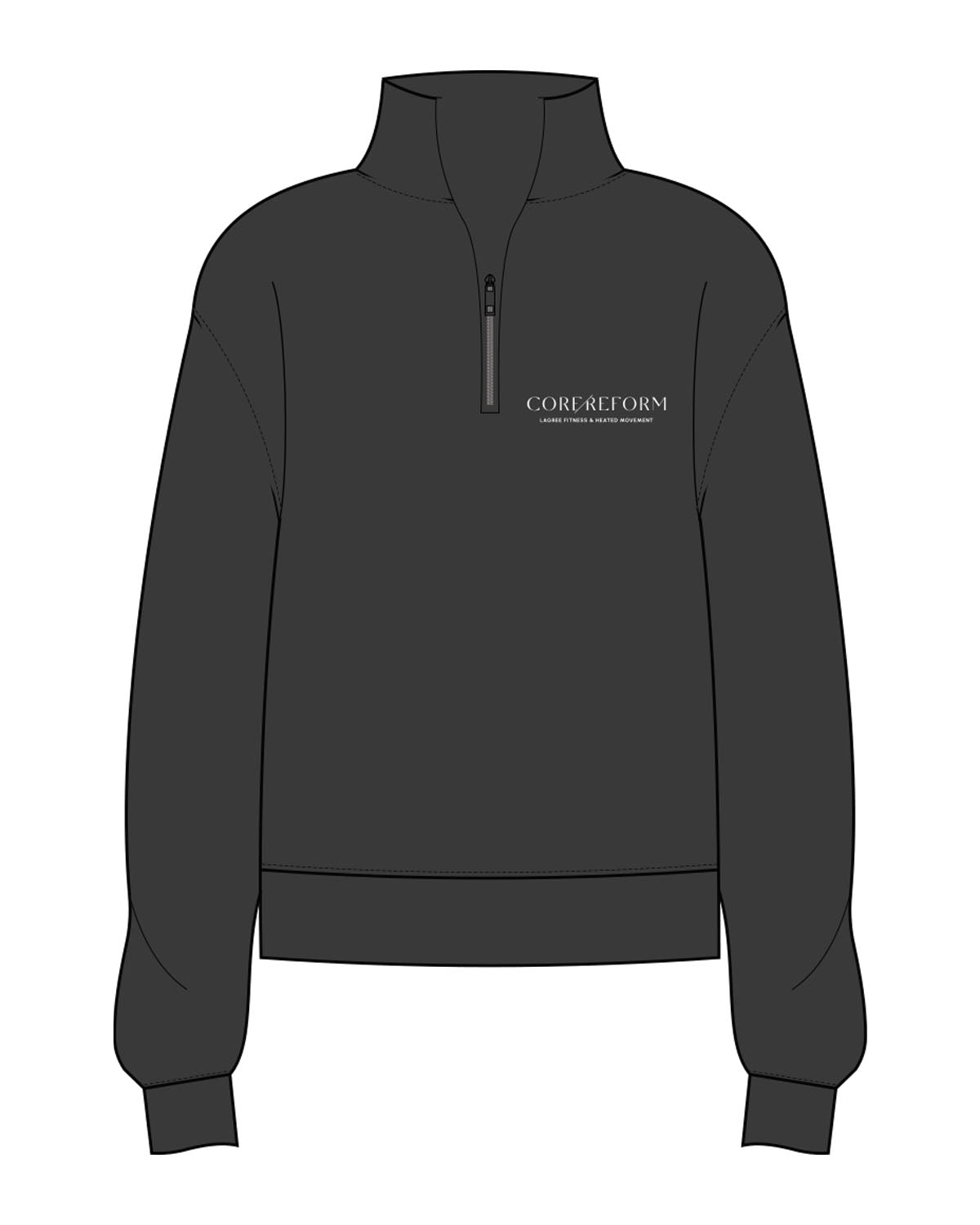 The Mens 1/4 Zip - Washed Black - Core Reform - Left Chest Stacked - Printed - Chalk