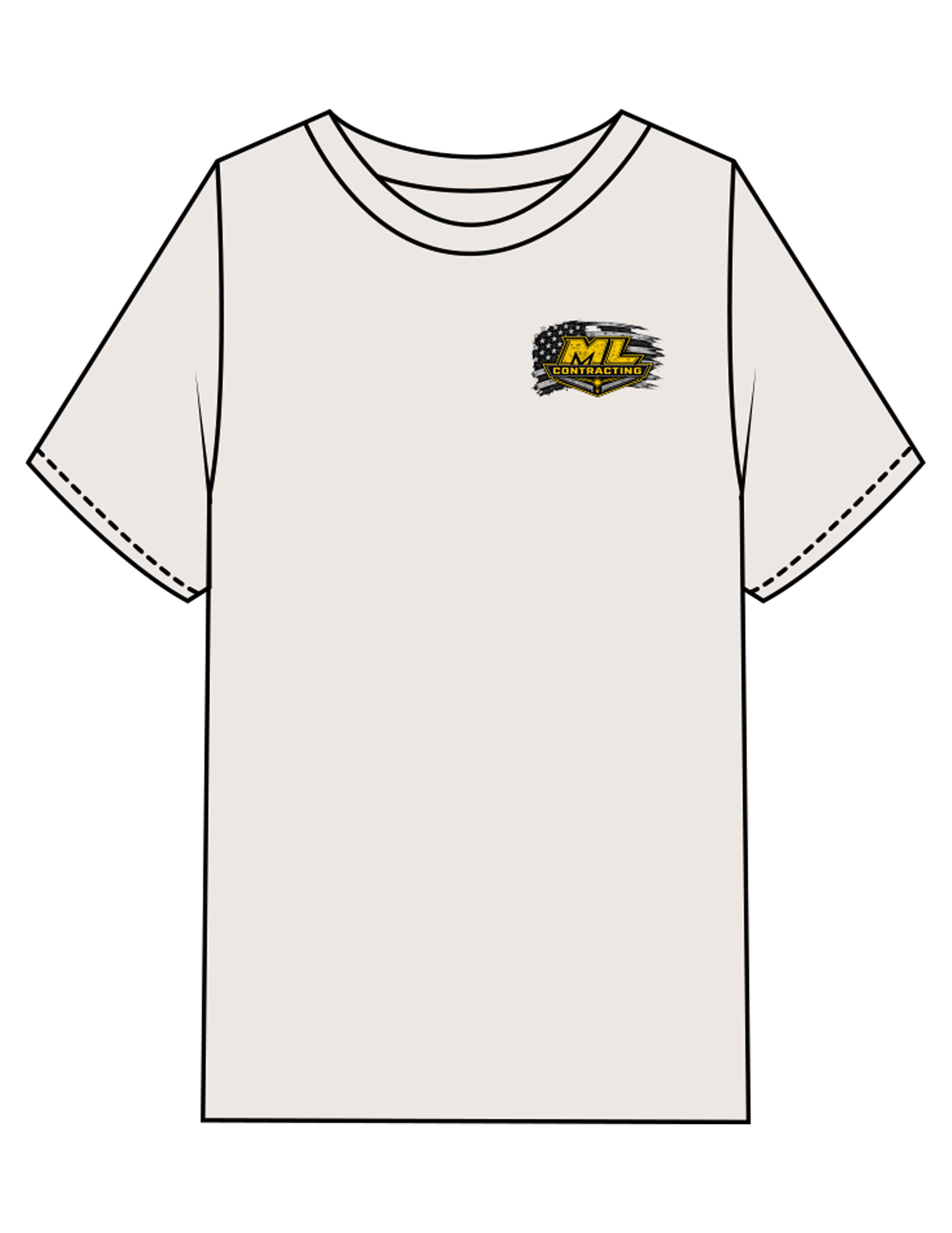 The Mens Heavyweight Tee - Washed Bone - ML Contracting LLC - Left Chest Flag & Back Image - Printed - Full Color