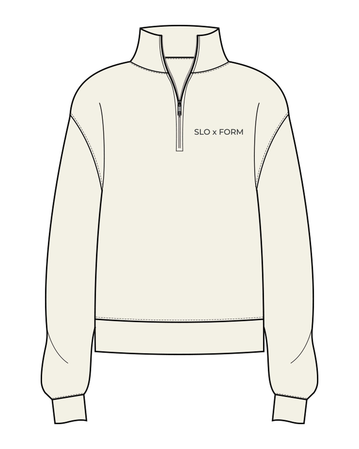 The Womens 1/4 Zip - Off White - Slo x Form - Left Chest - Printed - Charcoal Gray