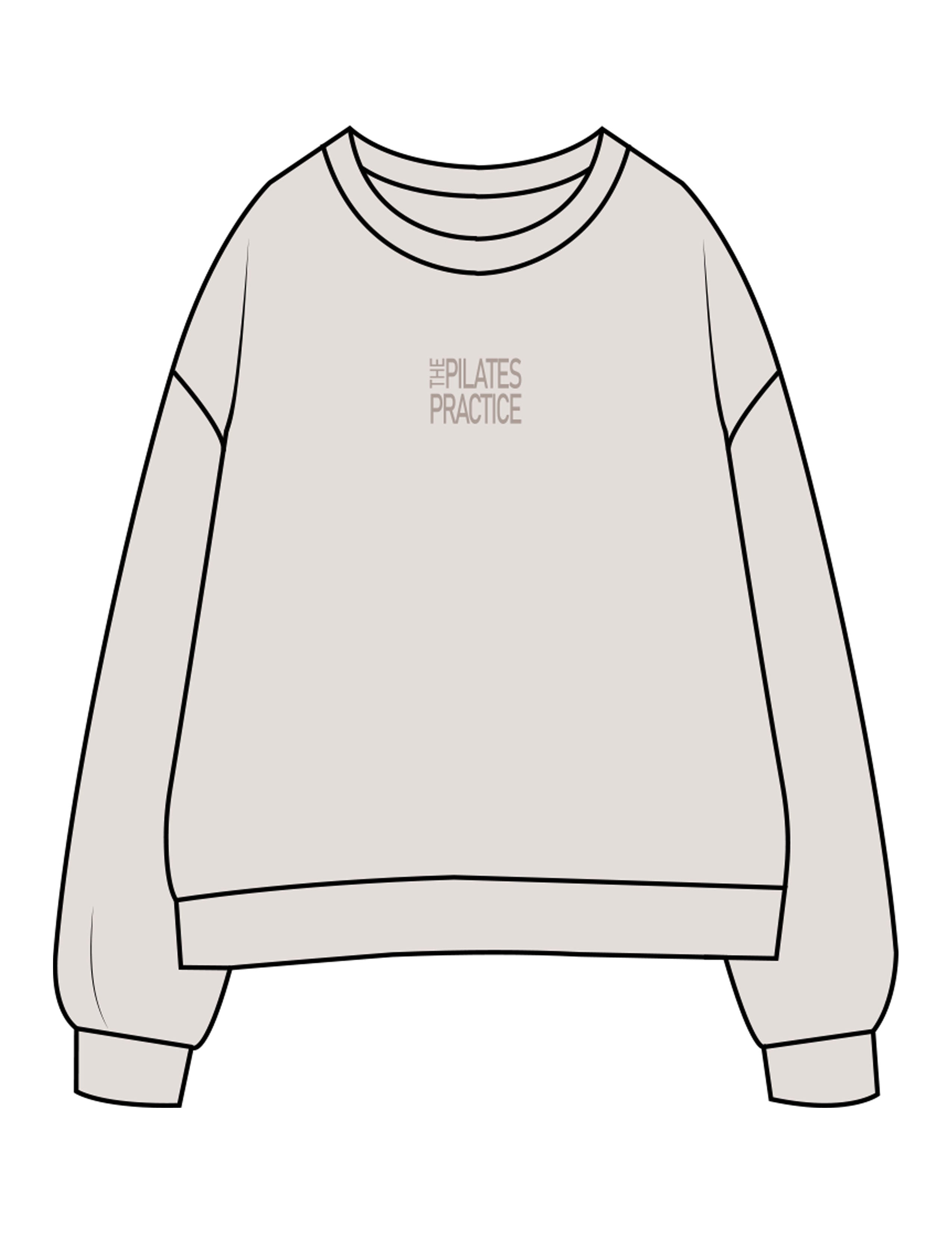 The Womens Crewneck - Bone - Pilates Practice - Center Chest - Embroidered - Dark Bone
