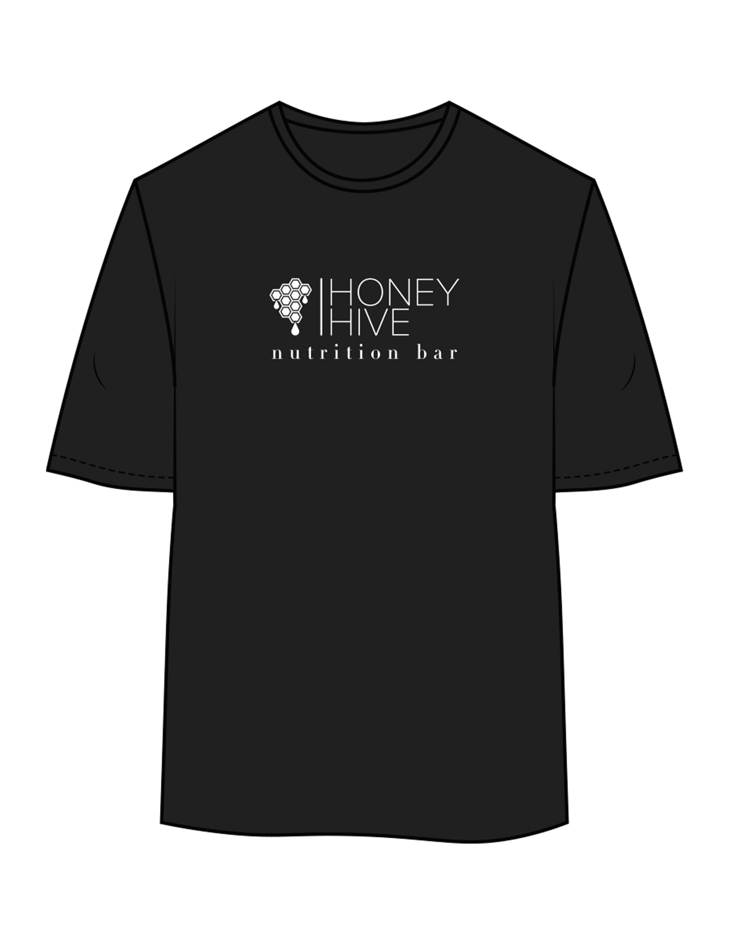 The Womens Oversized Tee - Black - Honey Hive NB - Center Chest Stacked & Back Stacked - Printed - White
