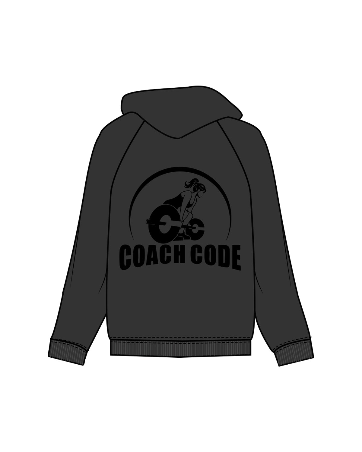 The Womens Zip Hoodie - Washed Black - Coach Code - Left Chest & Back Center - Black