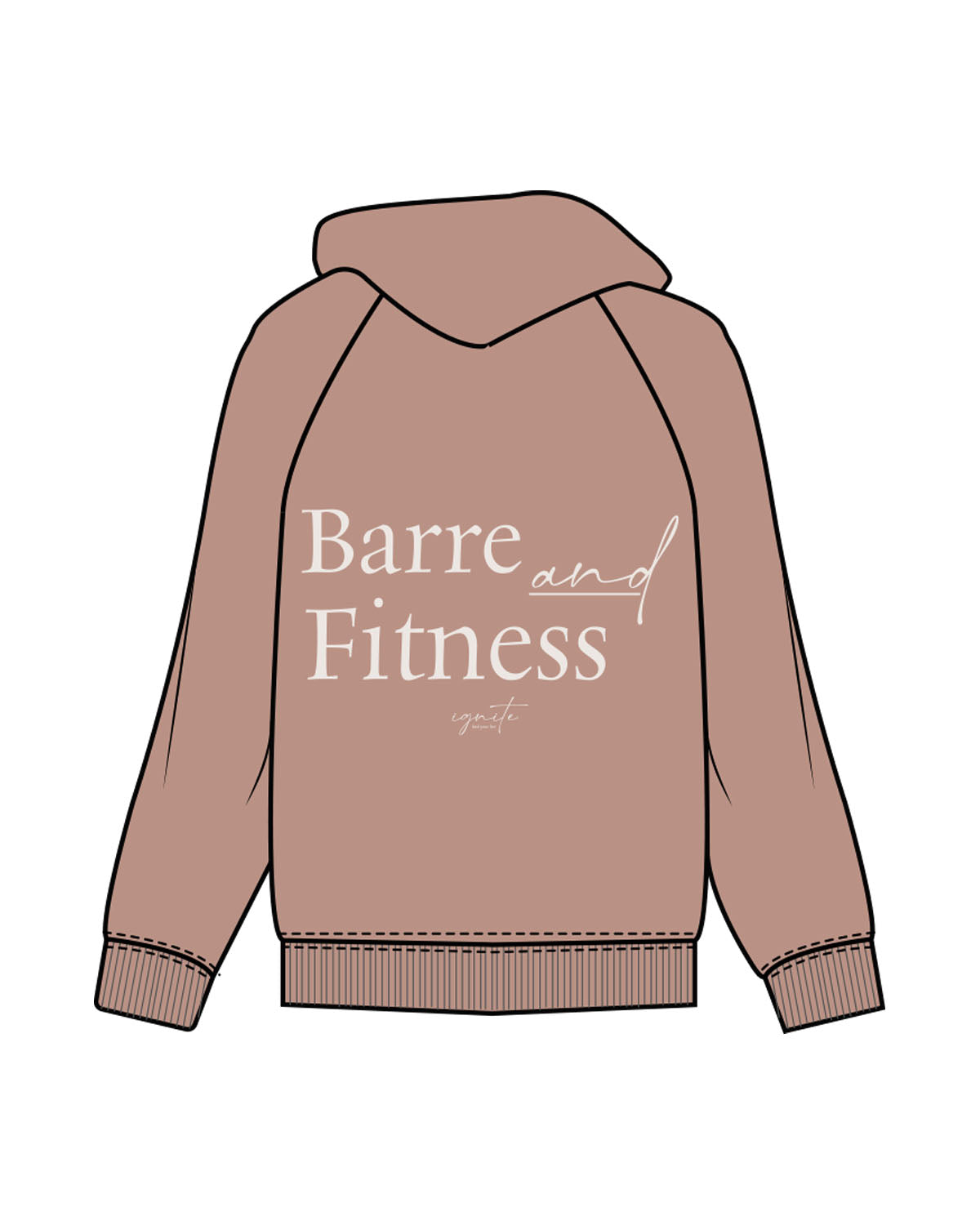 The Womens Hoodie - Clay - Ignite Barre & Fitness - Left Chest & Back Stacked - Printed - Bone