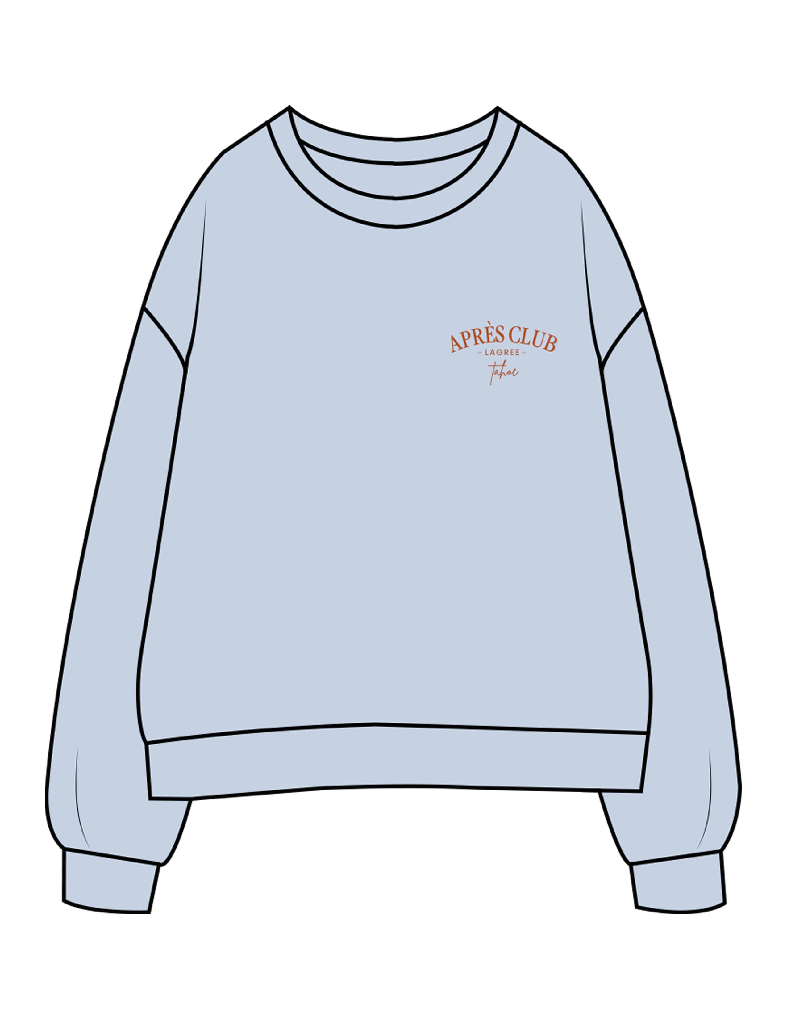 The Womens Crewneck - Powder - Lagree Tahoe - Left Chest Stacked & Back Illustration - Printed - Full Color