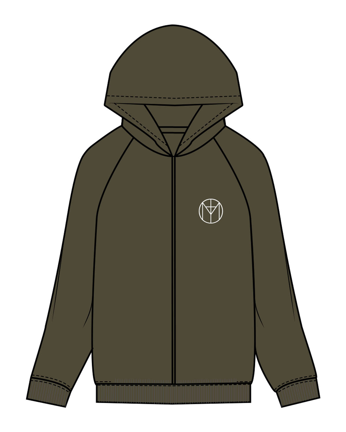 The Recycled Unisex Zip Hoodie - Army - Motivate Movement - Left Chest & Back Stacked - Printed - White