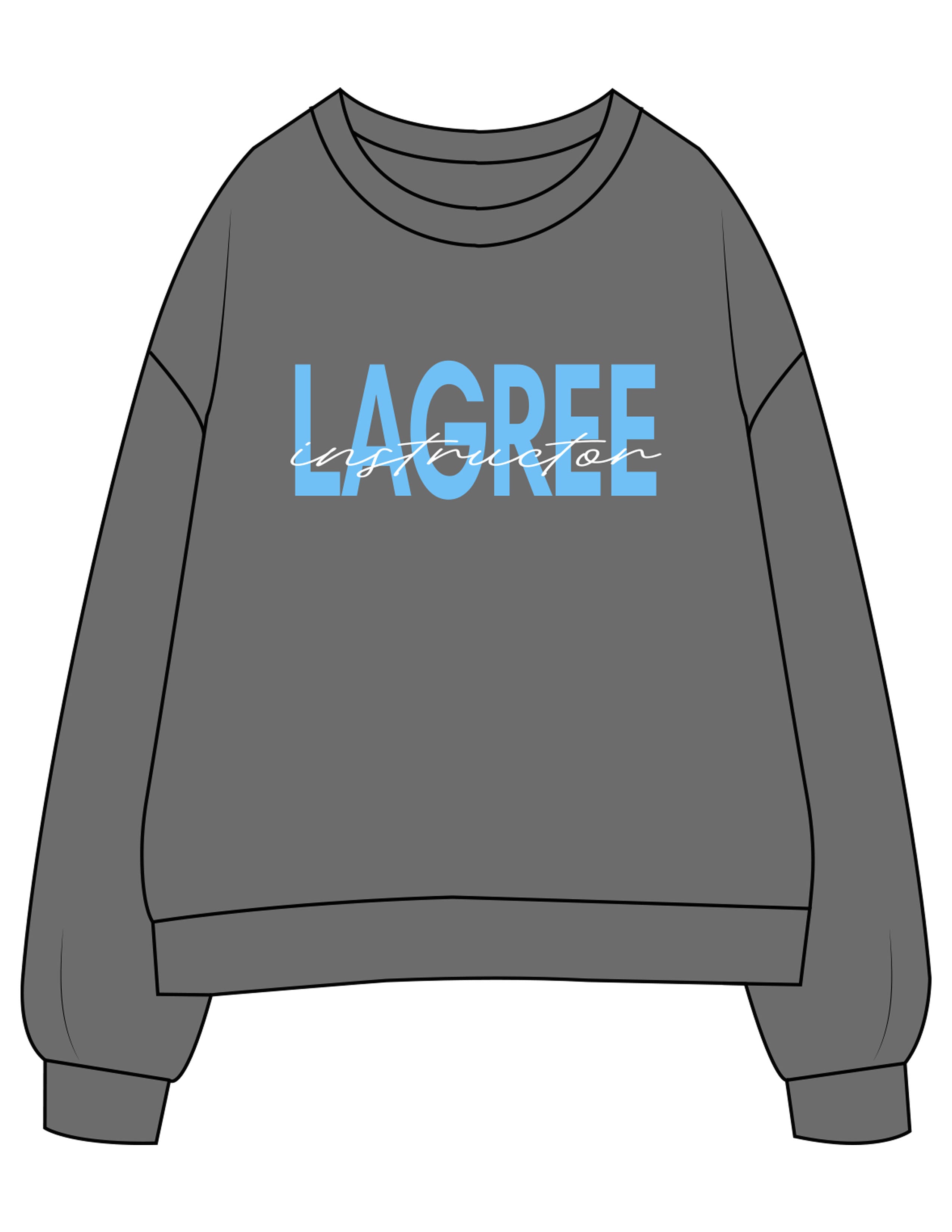 The Womens Crewneck - Shadow - Powerhouse Fitness - Center Chest "LAGREE" & Back Left Sleeve - Printed - Full Color