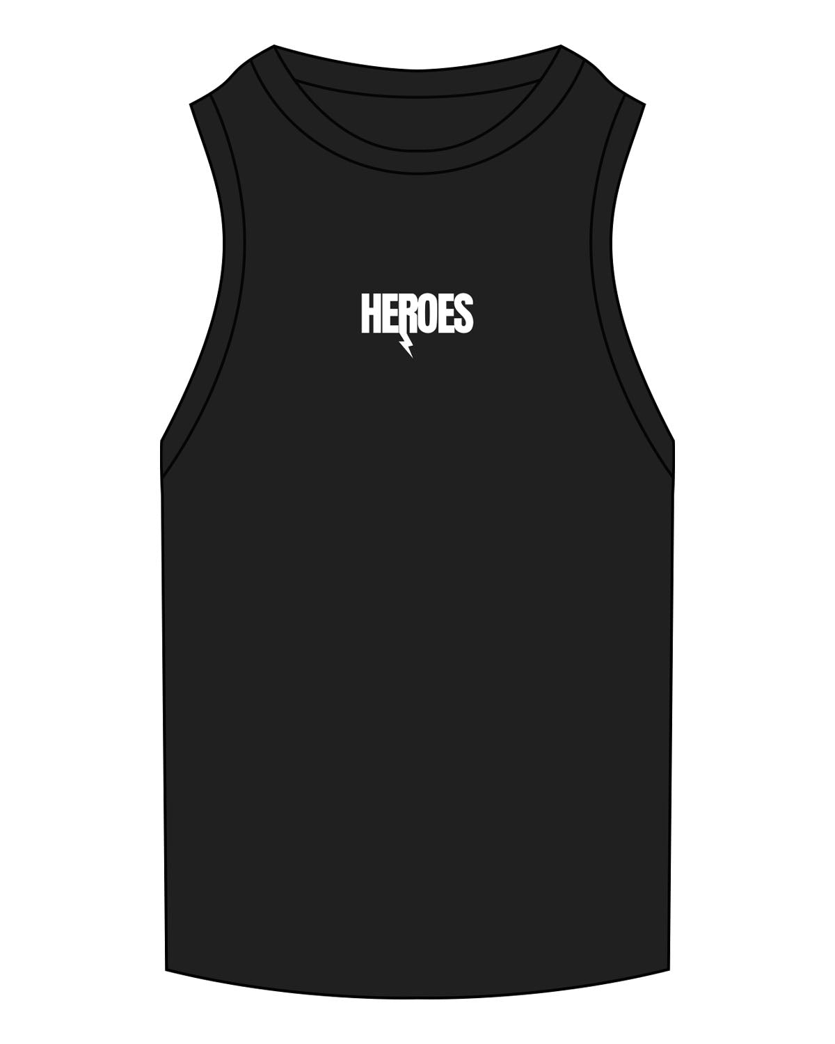 The Ribbed Full Length Tank - Black - Heroes Fitness - Center Chest - Embroidered - White