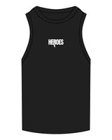 The Ribbed Full Length Tank - Black - Heroes Fitness - Center Chest - Embroidered - White
