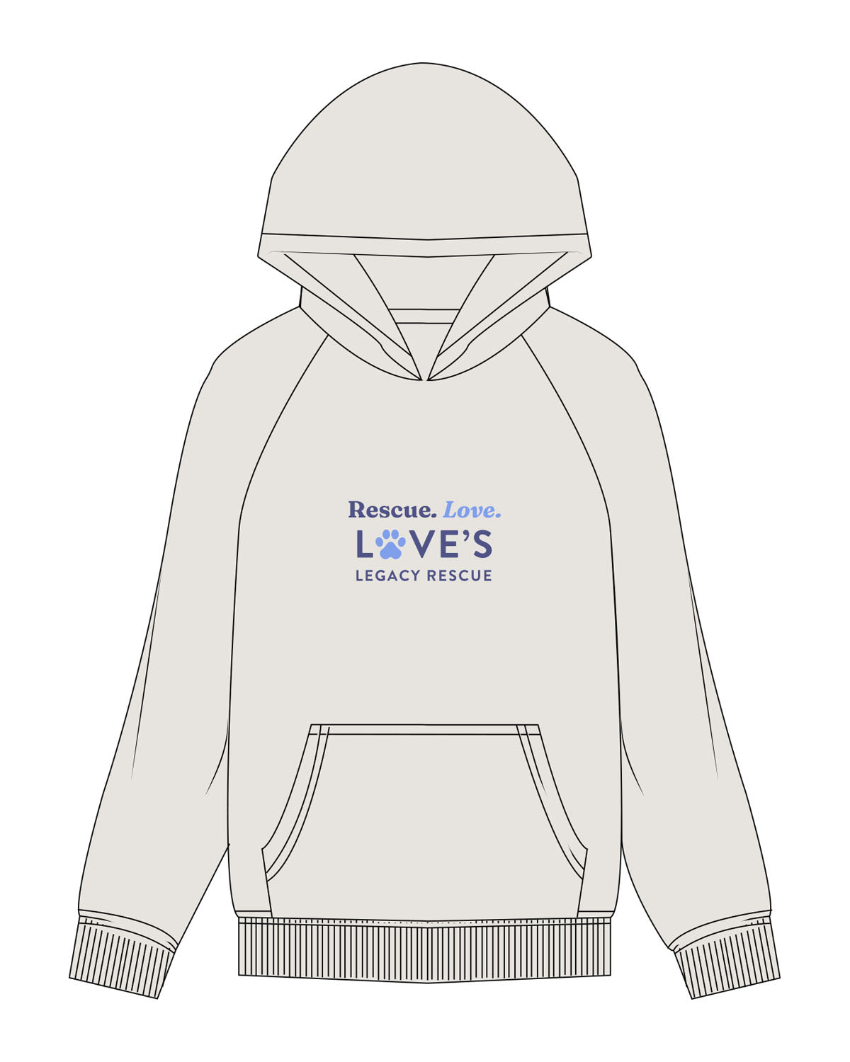 The Womens Hoodie - Washed Bone - LLR - Chest Stacked - Printed - Full Color