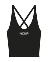 The Sporty Strappy Tank - Black - Saltvault Instructor - Center Chest - Printed - White