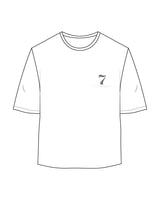 The Oversized Crop Tee - White - STUDIO 7 - Left Chest - Printed - Dark Green #707564