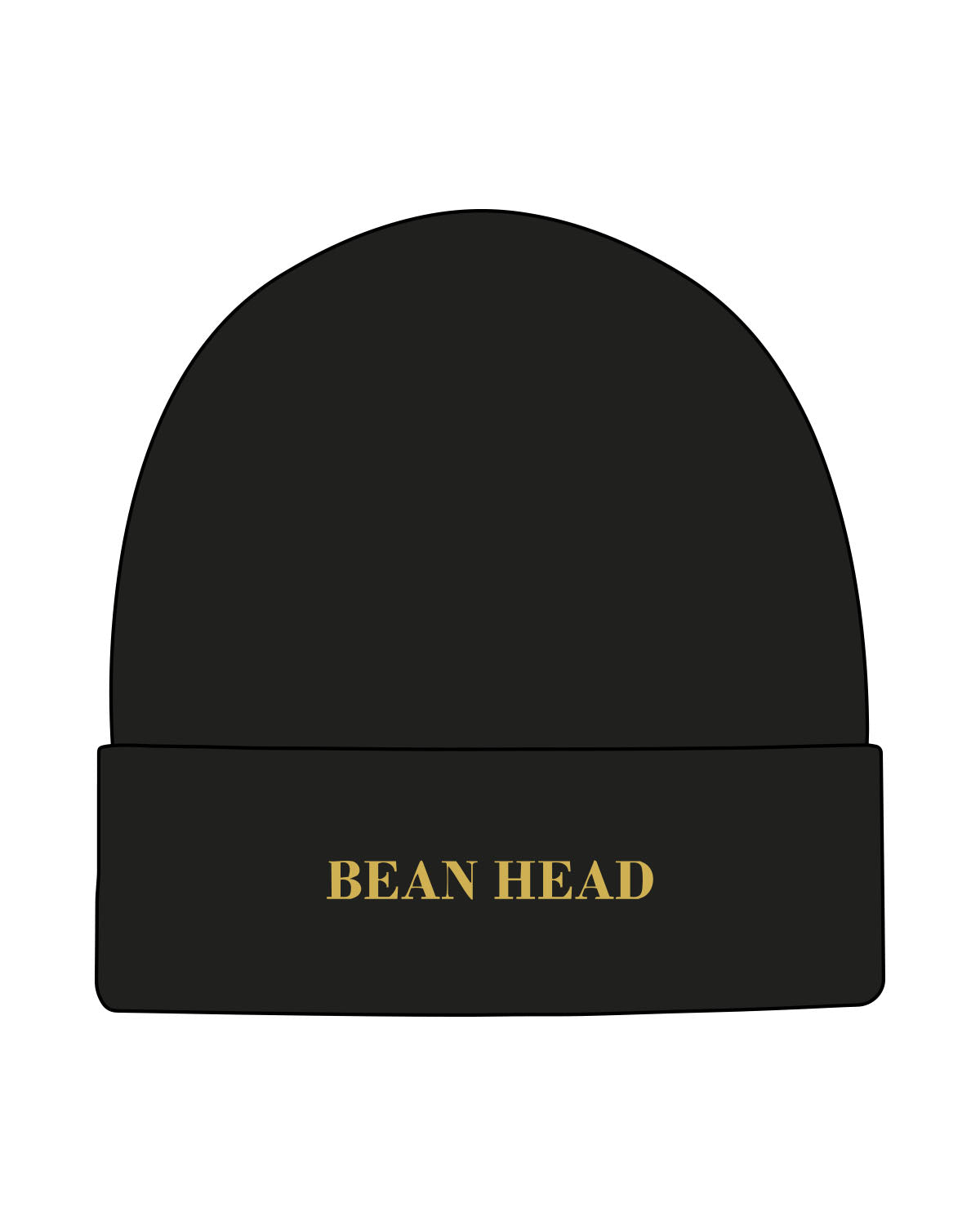 The Beanie - Black - Bean Head - Center Brim - Embroidered - Gold Metallic