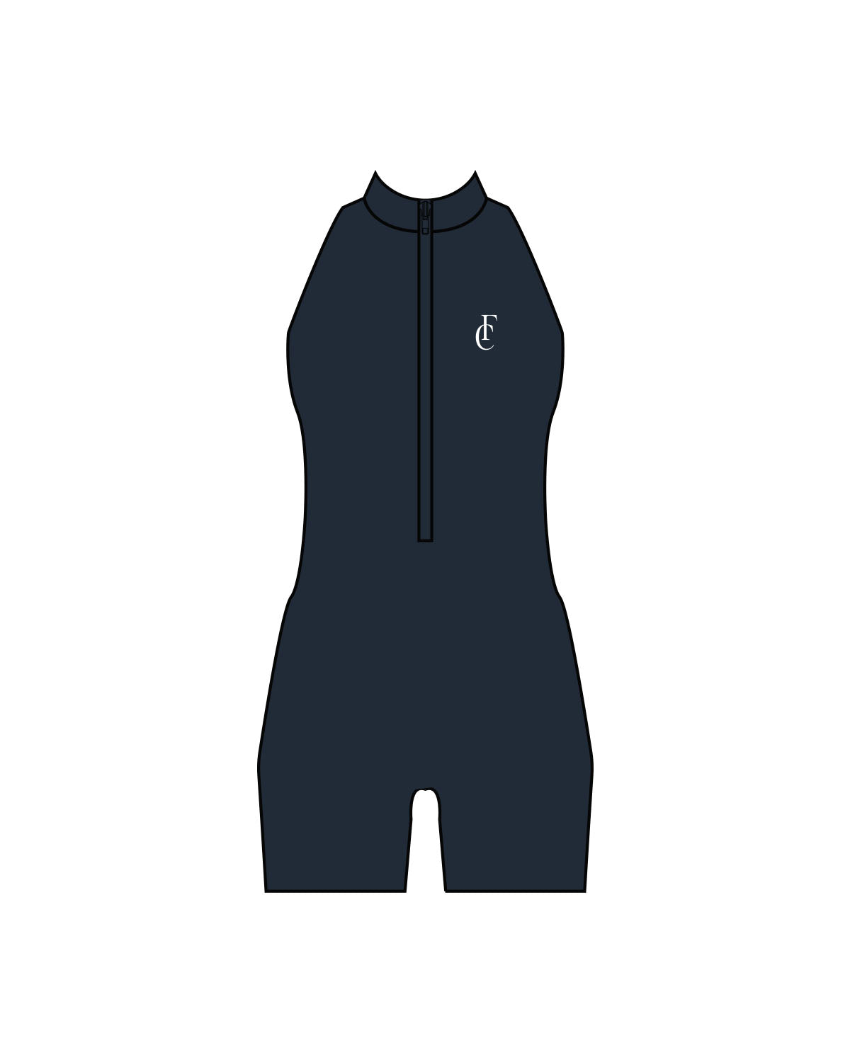 The High Neck Zip Jumpsuit - Navy - Flowcorps - Left Chest - Printed - White