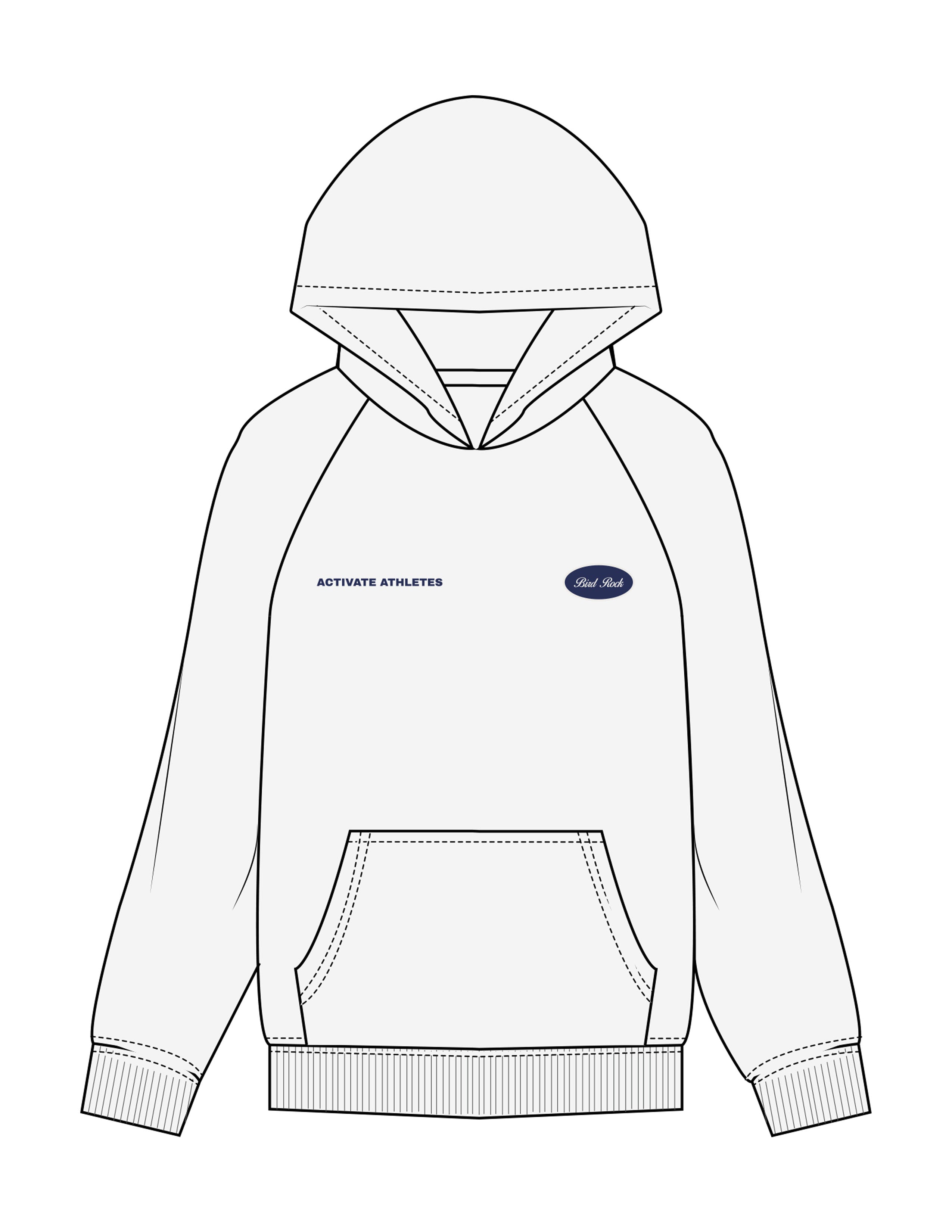 The Mens Hoodie - White Heather - Activate House - Right & Left Chest "BIRD ROCK" - Printed - Full Color