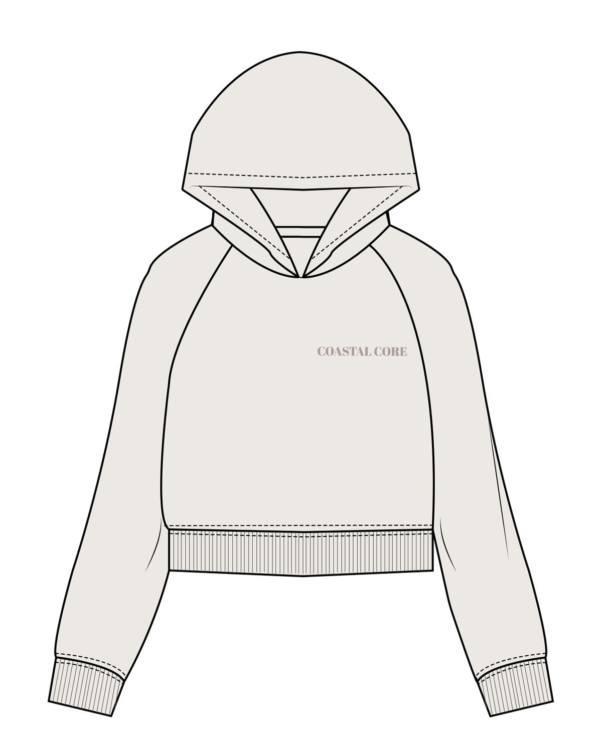 The Womens Crop Hoodie - Bone - Coastal Core - Left Chest - Tone on Tone