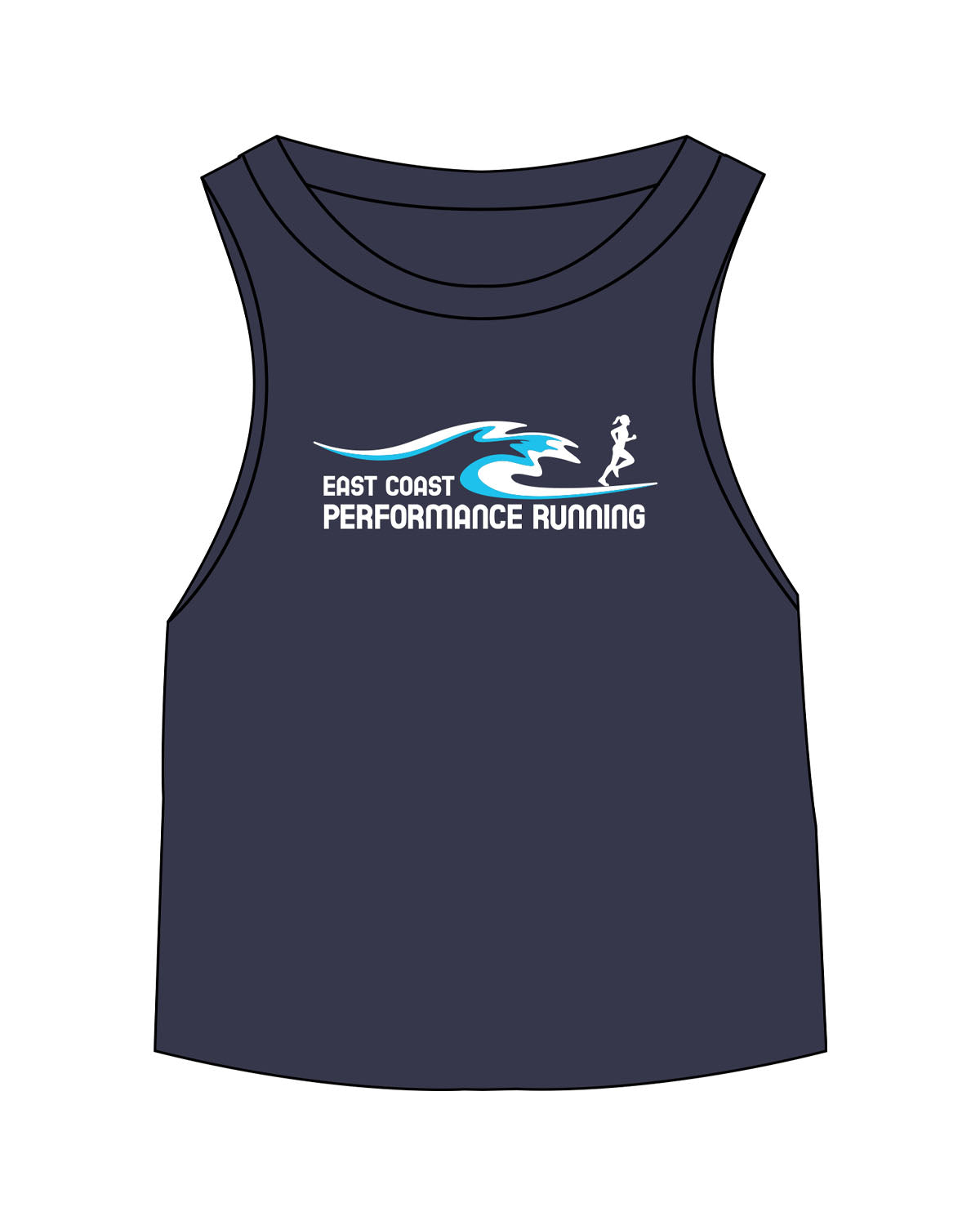 The Micro Rib Racer Crop - Navy - East Coast Performace Running - Cente Chest Stacked - Printed - Full Color