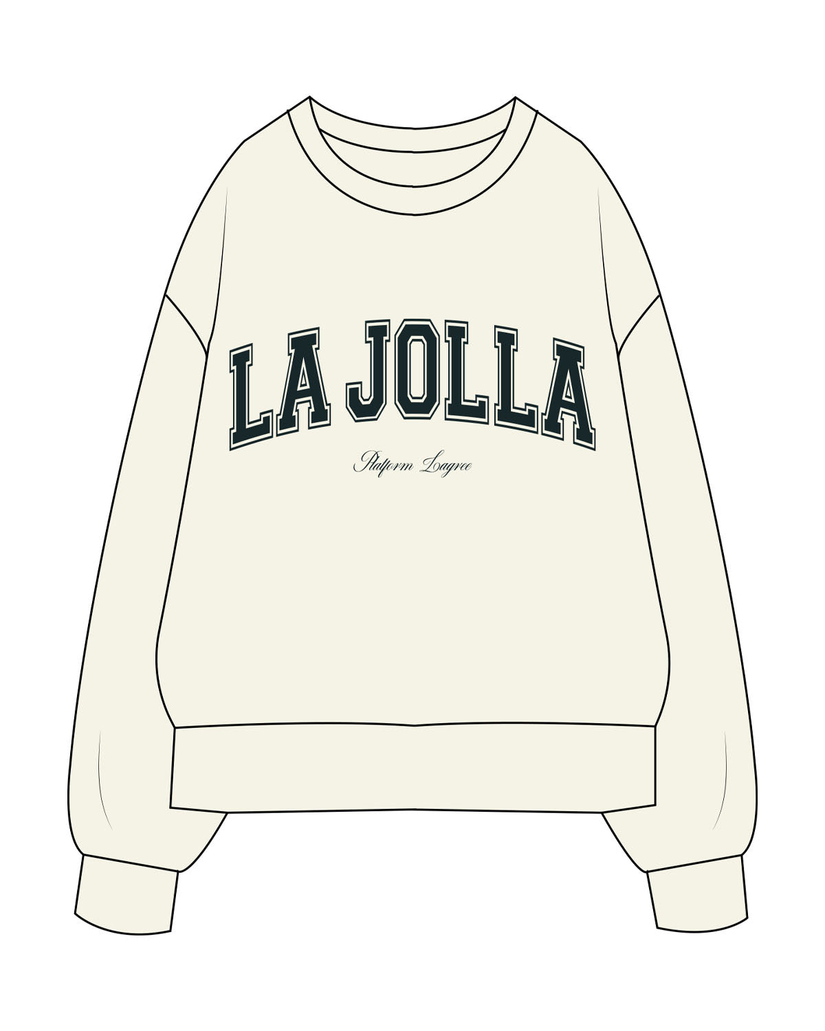 The Womens Heavyweight Crewneck - Off White - PLATFORM - Chest Arc Stacked - "LA JOLLA" Logo - Printed - Pine