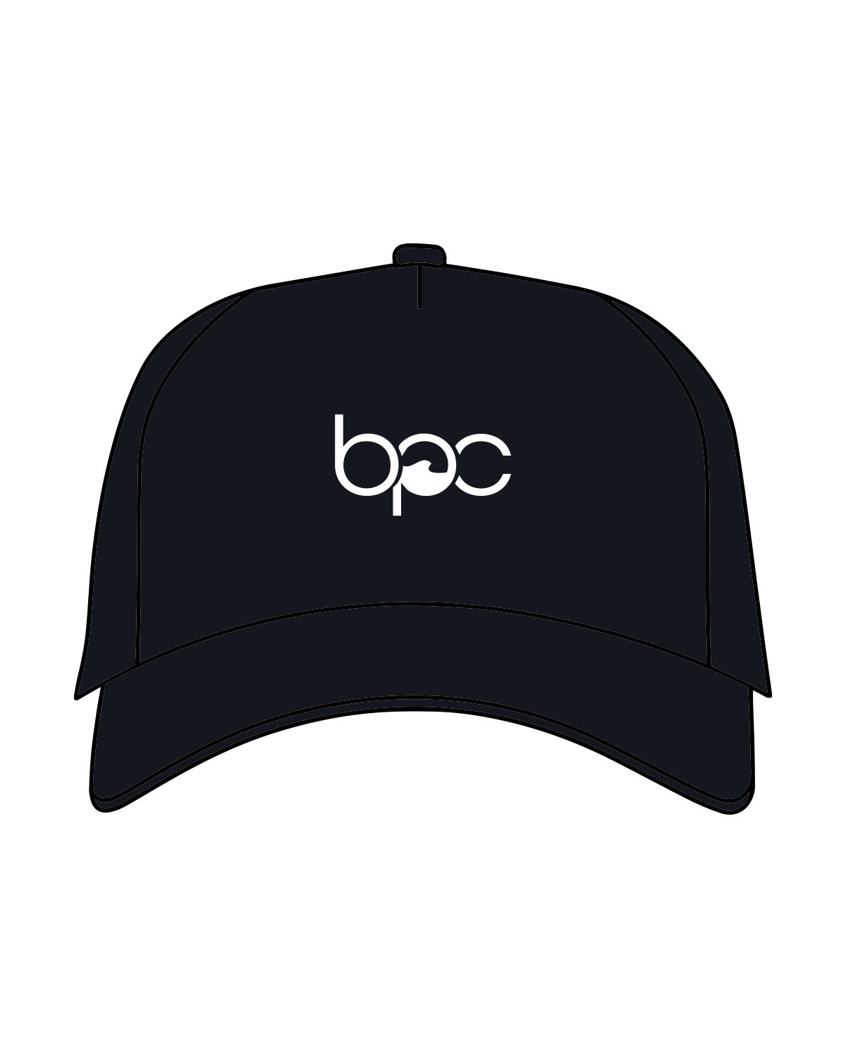 The 5 Panel Trucker Hat - Navy - Baxter Pacific - Center Crown "BPC" - Embroidered - White