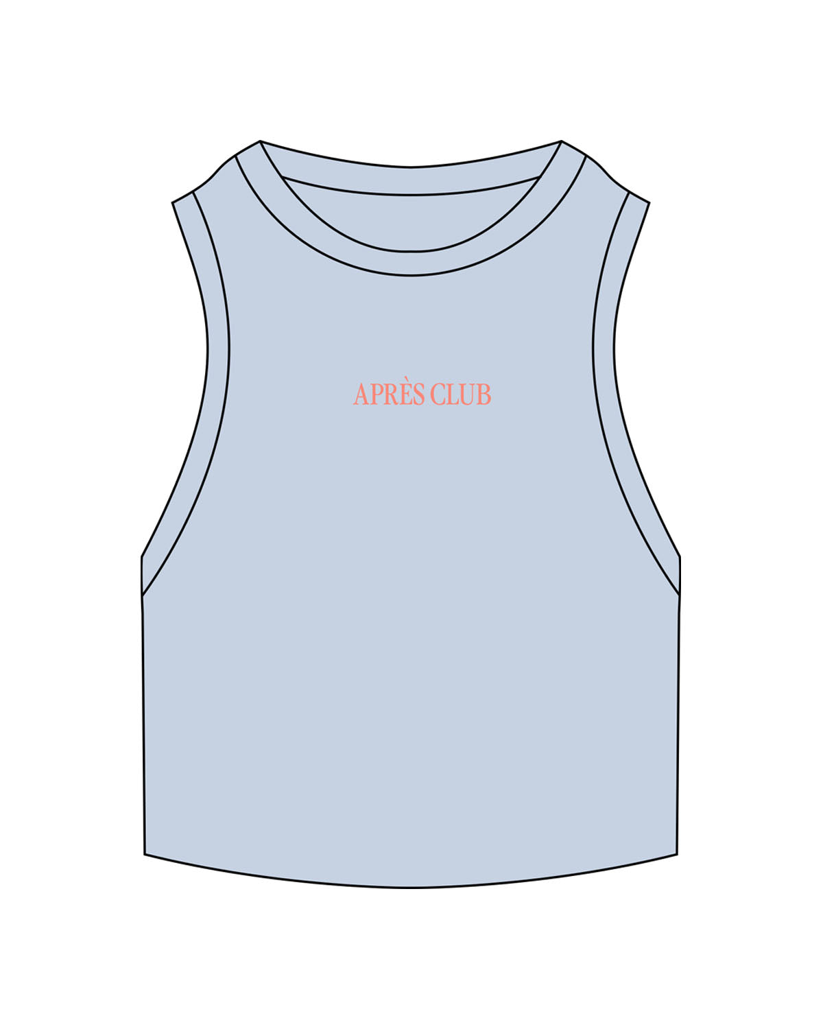 The Ribbed Crop Tank - Powder - Lagree Tahoe - Apres Club - Center Chest - Embroidered - Coral