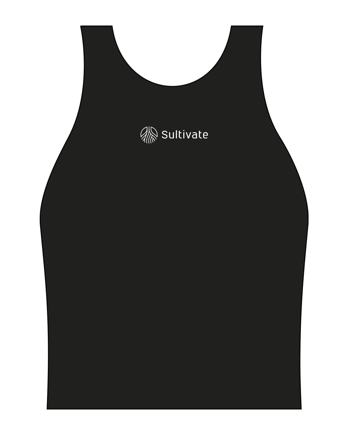 The Womens Active Crop Tank - Black - Sultivate - Center Chest Logo - Printed - White