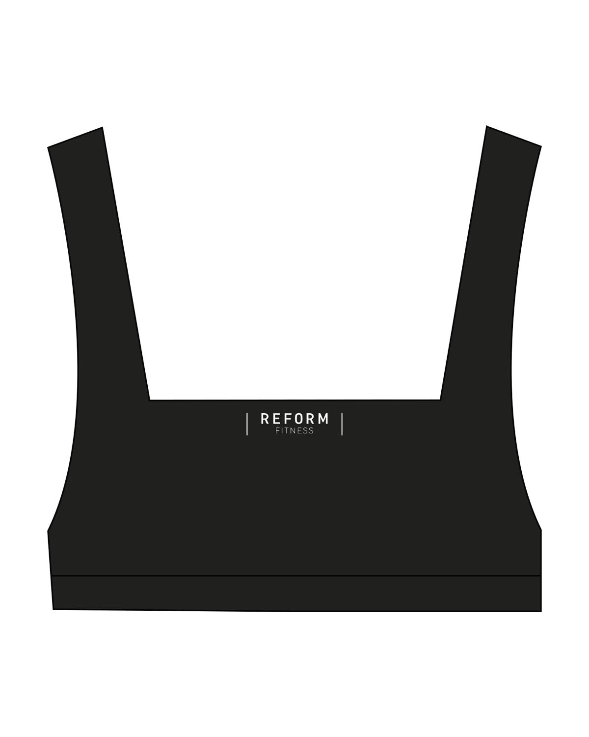 The Box Cut Bra - Black - Reform Fitness - Center Chest & Center Back - Printed - White