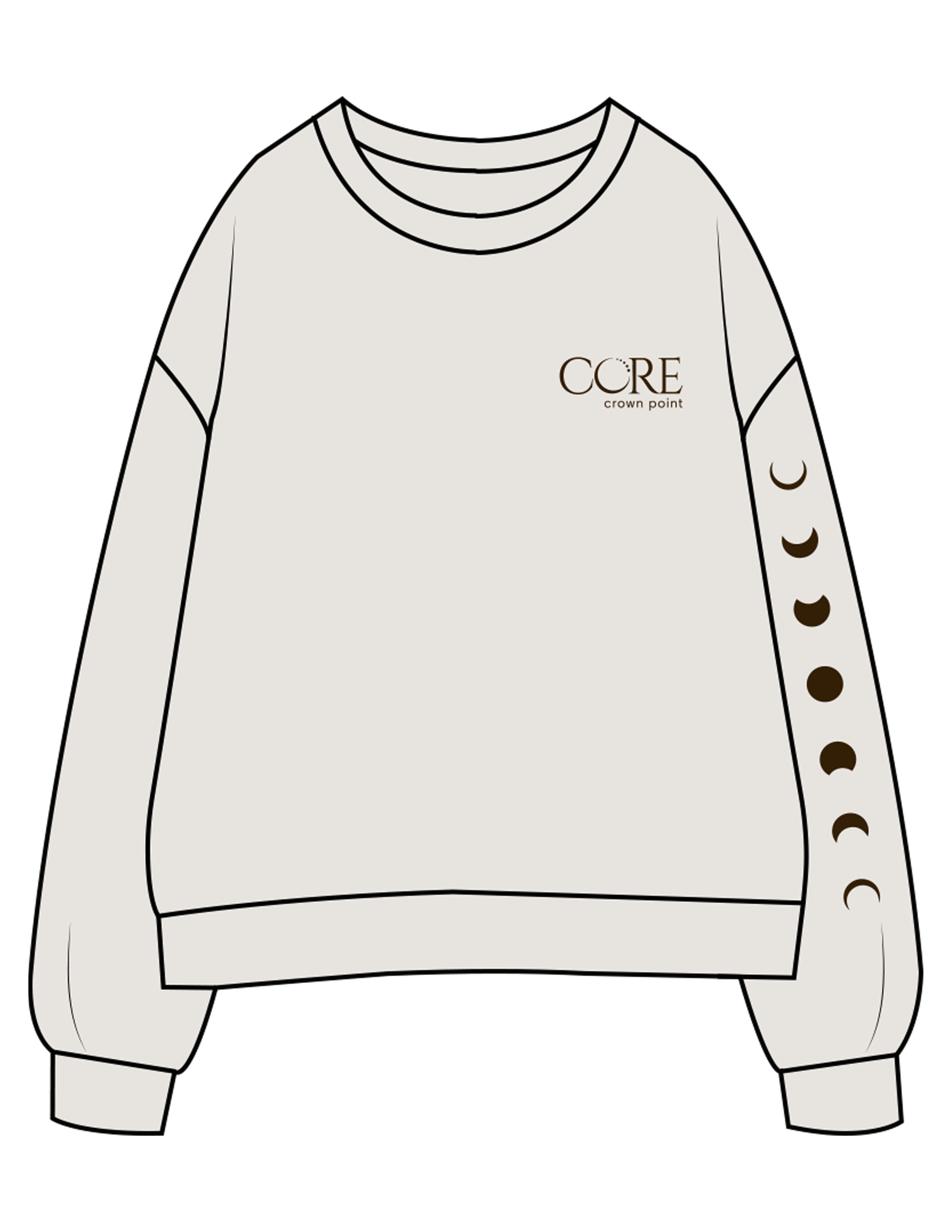 The Womens Crewneck - Washed Bone - Core Crown Point - Left Chest & Left Sleeve - Printed - Brown