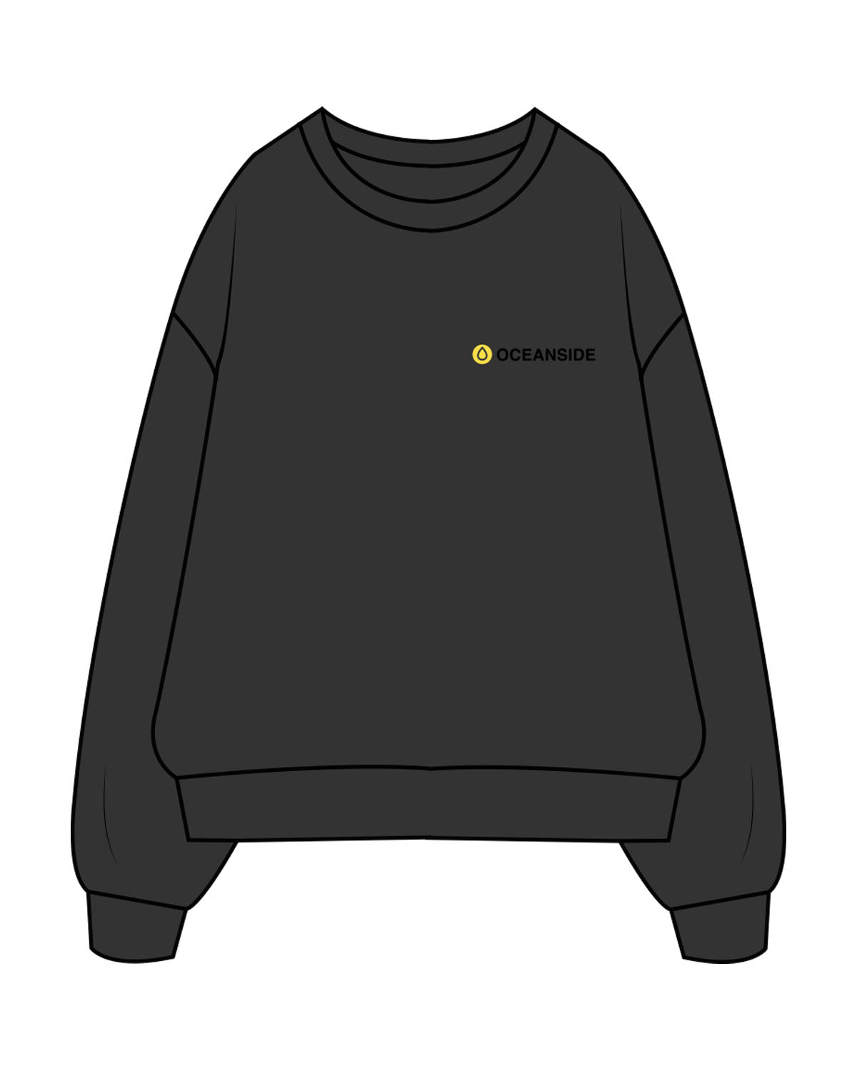 The Mens Crewneck - Washed Black - SWEATDREAMS - Left Chest "OCEANSIDE" & Back Stacked - Printed - Full Color