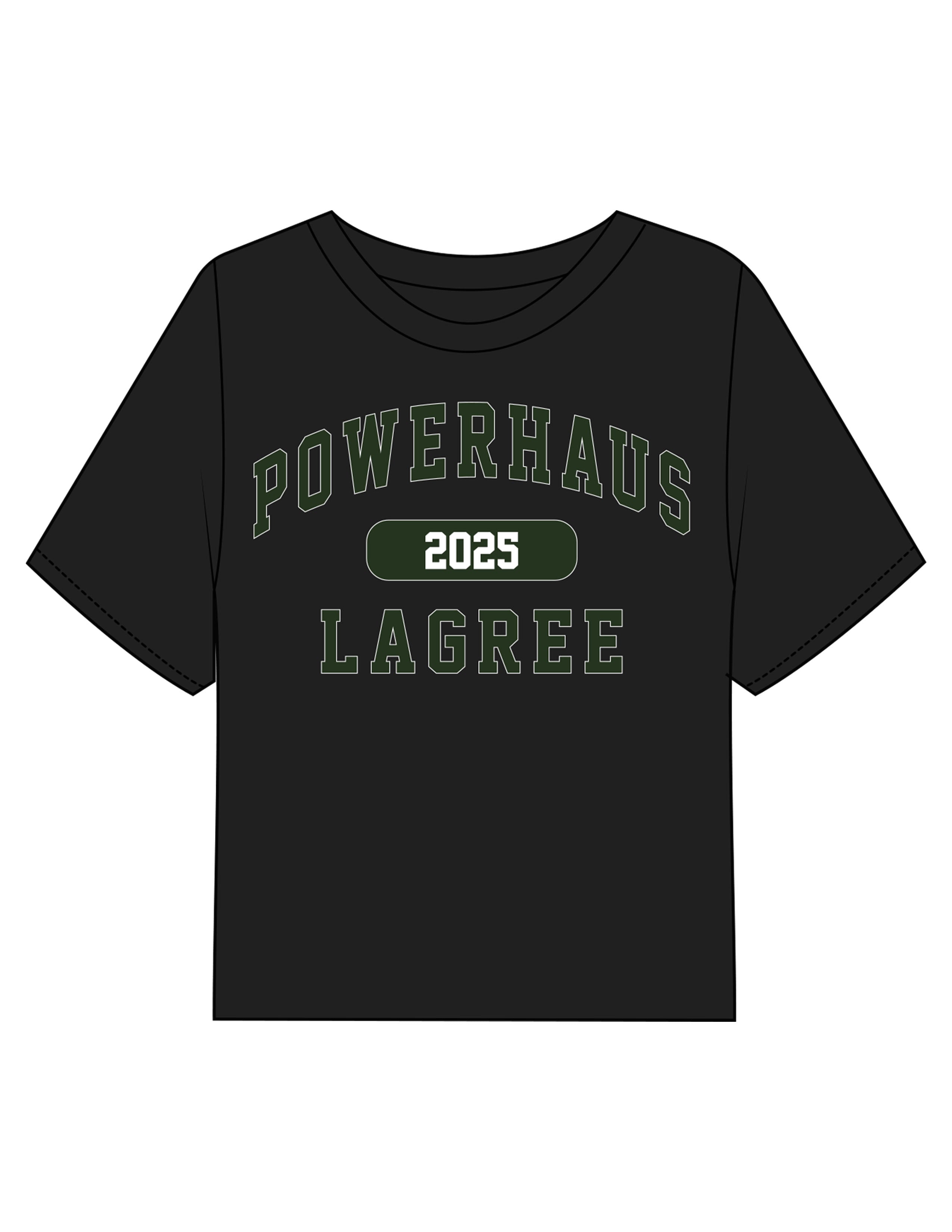 The Boxy Crop Tee - Black - Powerhaus Lagree - Center Chest Stacked - Printed - Full Color