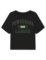 The Boxy Crop Tee - Black - Powerhaus Lagree - Center Chest Stacked - Printed - Full Color
