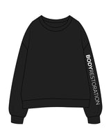 The Womens Crewneck - Black - Body Restoration - Left Sleeve & Back Center Neckline - Printed - White